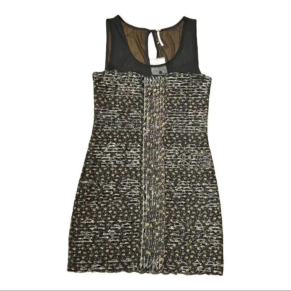 FREE PEOPLE Gray Floral Sleeveless Ruffle Shimmy Bodycon Mini Dress Small
